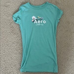 Aeropostale Teal Short Sleeve Tee with Floral Design